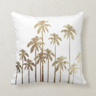 Glamourous Gold Tropical Palm Trees on White Cushion