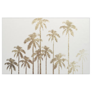 Glamourous Gold Tropical Palm Trees on White Fabric