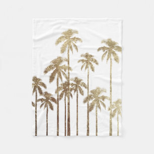 Glamourous Gold Tropical Palm Trees on White Fleece Blanket