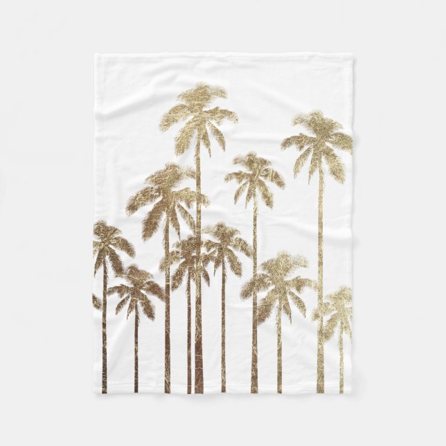 Glamourous Gold Tropical Palm Trees on White Fleece Blanket (Front)