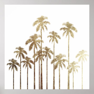 Glamourous Gold Tropical Palm Trees on White Poster