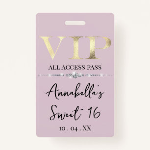 Glamourous Gold VIP on Pink ID Badge