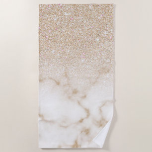 Glamourous Gold White Glitter Marble Gradient Ombr Beach Towel