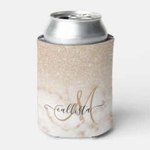 Glamourous Gold White Glitter Marble Gradient Ombr Can Cooler