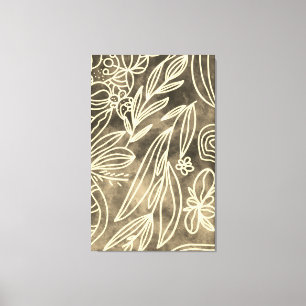 Glamourous Golden and White Botanical Drawing Canvas Print