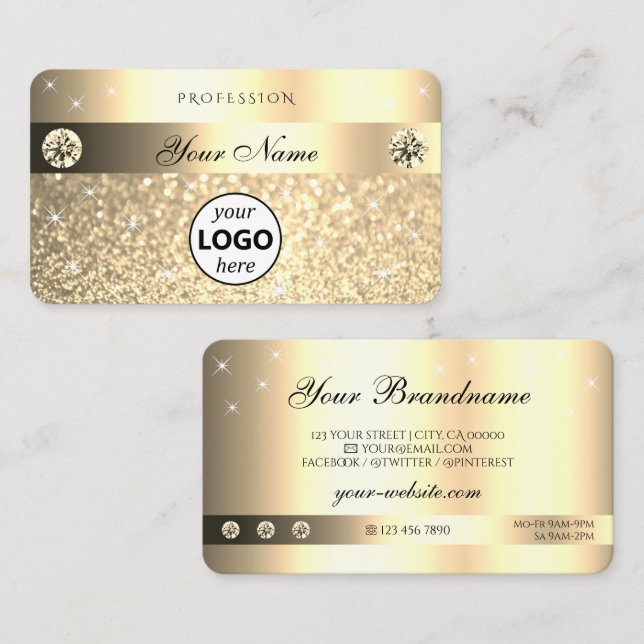Glamourous Golden Glitter Sparkling Stars with Log Business Card (Front/Back)