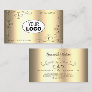 Glamourous Golden Ornaments Ornate Corners Add Log Business Card