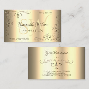 Glamourous Golden Ornate Corners Ornaments Initial Business Card