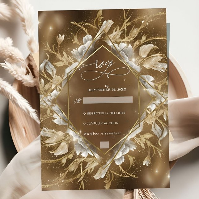 Glamourous Golden Themed Floral Wedding RSVP Card (Creator Uploaded)