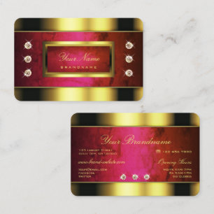 Glamourous Golden with Red Marble and Faux Diamond Business Card