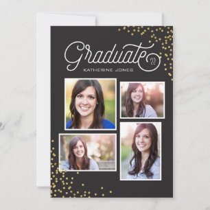 Glamourous Grad 4-Photo Collage Graduation Invitation