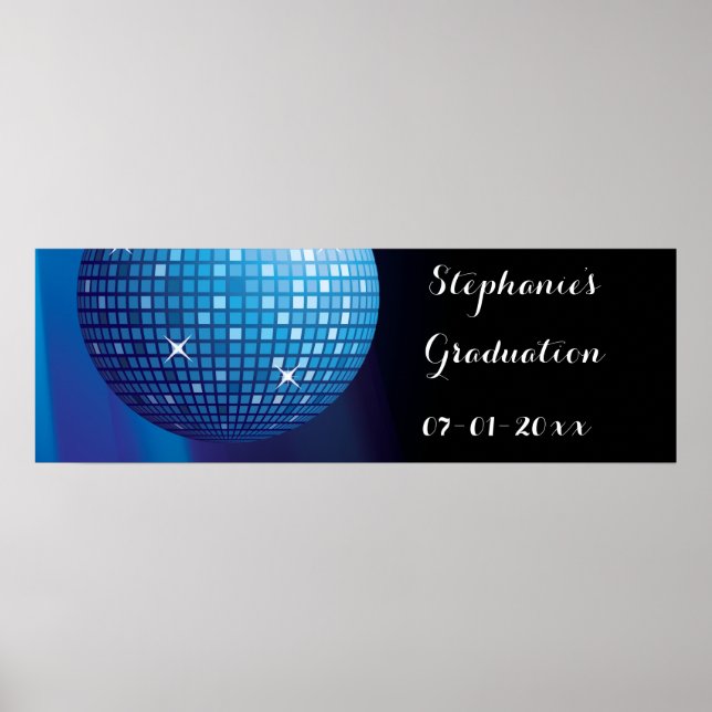Glamourous Graduation Blue Party Disco Ball Poster (Front)