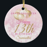 Glamourous Granddaughter 13th Birthday<br><div class="desc">A gorgeous glamourous 13th birthday ornament for your granddaughter. This fabulous design features blush pink and gold glitter balloons on a rose pink sparkly background.  Personalise with a name and message to wish someone a very happy thirteenth birthday.</div>