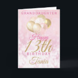 Glamourous Granddaughter 13th Birthday Balloon Card<br><div class="desc">A gorgeous glamourous 13th birthday card for your granddaughter (or other relation). This fabulous design features blush pink and gold glitter balloons on a rose pink sparkly background.  Customise with a name to wish a teenager a very happy sweet thirteenth.</div>
