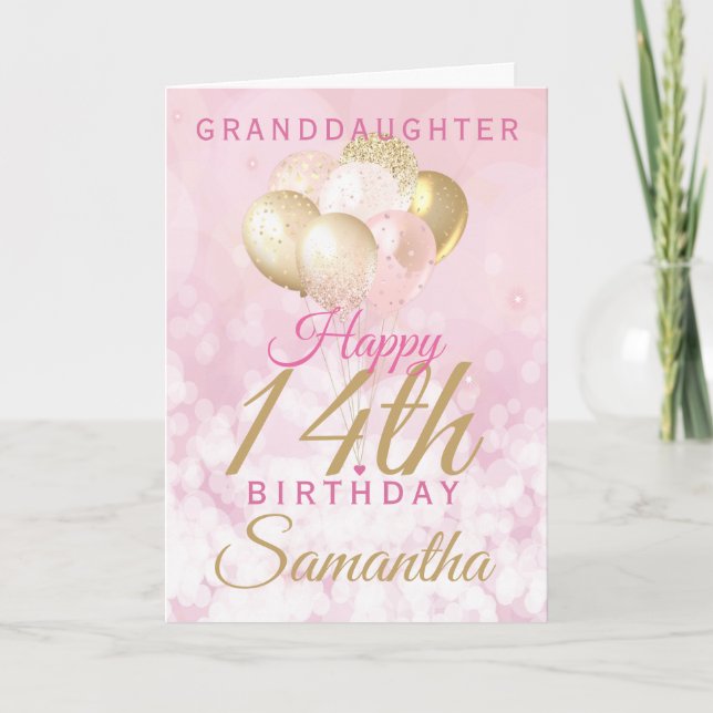 Glamourous Granddaughter 14th Birthday Balloon Card (Front)