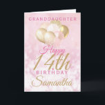 Glamourous Granddaughter 14th Birthday Balloon Card<br><div class="desc">A gorgeous glamourous 14th birthday card for your granddaughter. This fabulous design features blush pink and gold glitter balloons on a rose pink sparkly background.  Personalise with a name to wish someone a very happy fourteenth birthday.</div>
