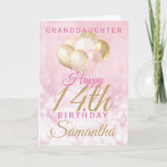 Glamourous Granddaughter 14th Birthday Balloon Card<br><div class="desc">A gorgeous glamourous 14th birthday card for your granddaughter. This fabulous design features blush pink and gold glitter balloons on a rose pink sparkly background.  Personalise with a name to wish someone a very happy fourteenth birthday.</div>