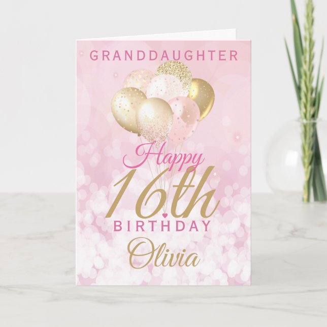 Glamourous Granddaughter 16th Birthday Balloon Card (Front)