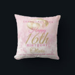 Glamourous Granddaughter 16th Birthday Balloon Cushion<br><div class="desc">A gorgeous glamourous 16th birthday pillow for your granddaughter. This fabulous design features blush pink and gold glitter balloons on a rose pink sparkly background.  Personalise with a name and message to wish someone a very happy sweet sixteenth birthday.</div>