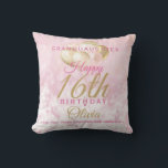 Glamourous Granddaughter 16th Birthday Balloon Cushion<br><div class="desc">A gorgeous glamourous 16th birthday pillow for your granddaughter. This fabulous design features blush pink and gold glitter balloons on a rose pink sparkly background.  Personalise with a name and message to wish someone a very happy sweet sixteenth birthday.</div>