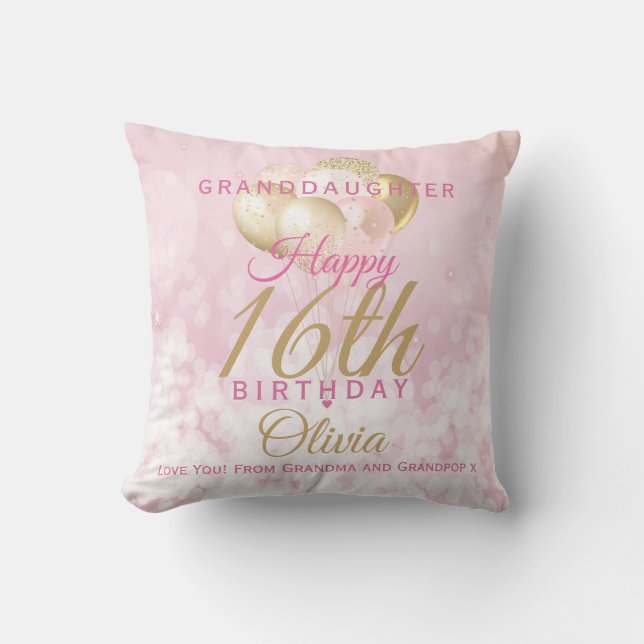 Glamourous Granddaughter 16th Birthday Balloon Cushion (Front)
