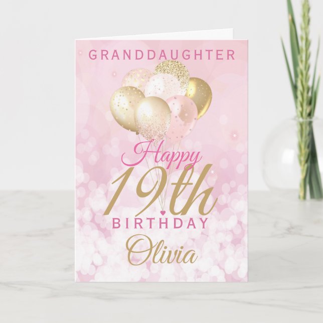 Glamourous Granddaughter 19th Birthday Balloon Card (Front)