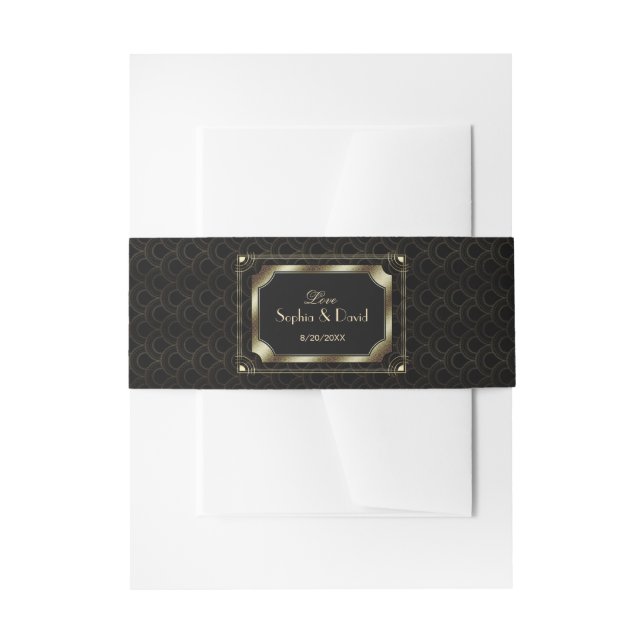 Glamourous Great Gatsby Gold Black Art Deco Weddin Invitation Belly Band (Front Example)
