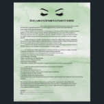 Glamourous Green EYELASH EXTENSION CONSENT FORM<br><div class="desc">Eyelash Extensions Consent forms are perfect for your Lash Extension business. This modern and sophisticated consent form design features a glamourous , minimalistic illustration of a woman's eyelashes a title and a block where you can insert all your informed consent details on a luxury watercolor light mint green background. Need...</div>