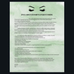 Glamourous Green EYELASH EXTENSION CONSENT FORM Flyer<br><div class="desc">Eyelash Extensions Consent forms are perfect for your Lash Extension business. This modern and sophisticated consent form design features a glamourous , minimalistic illustration of a woman's eyelashes a title and a block where you can insert all your informed consent details on a luxury watercolor light mint green background. Need...</div>