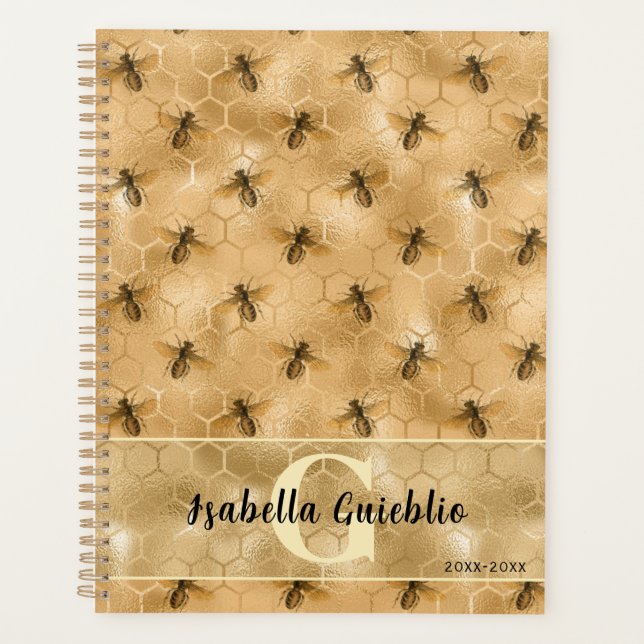 Glamourous Honeycomb Bee Gold Honey Design Planner (Front)