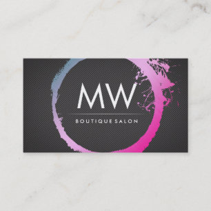 Glamourous Hot Pink Blue Brushed Monogram Business Card
