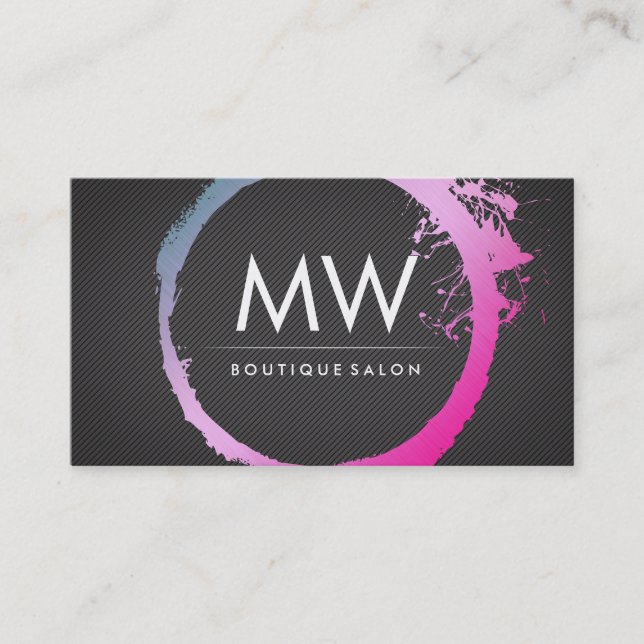 Glamourous Hot Pink Blue Brushed Monogram Business Card (Front)