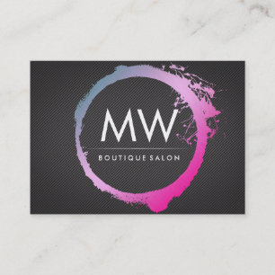 Glamourous Hot Pink Blue Brushed Monogram Business Card