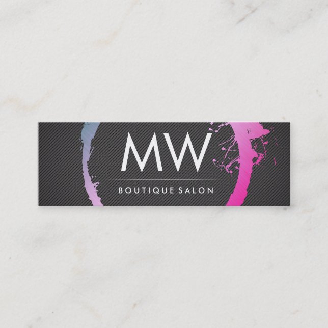 Glamourous Hot Pink Blue Brushed Monogram Mini Business Card (Front)
