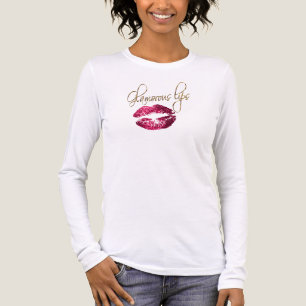 Glamourous Hot Pink Glitter Lips Tri-Blend Shirt