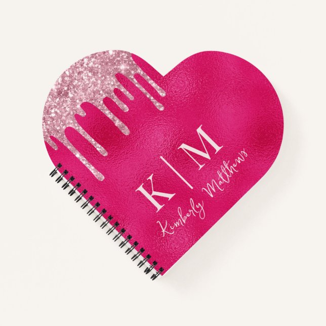 Glamourous Hot Pink Glitter Monogram Initials Notebook (Front)