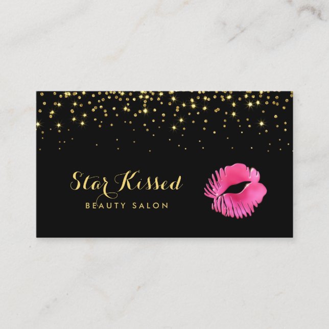 Glamourous Hot Pink Kiss With FAUX Gold Glitter Business Card (Front)
