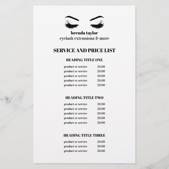 Glamourous Impressive EYELASH SALON SERVICE LIST Flyer (Front)