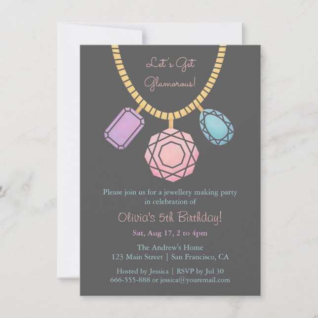 Glamourous Jewellery Making Girls Birthday Party Invitation (Front)