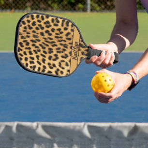 Glamourous Leopard Print Script Name Pickleball Paddle