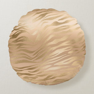 Glamourous Light Brown Leopard Spots Animal Print Round Cushion