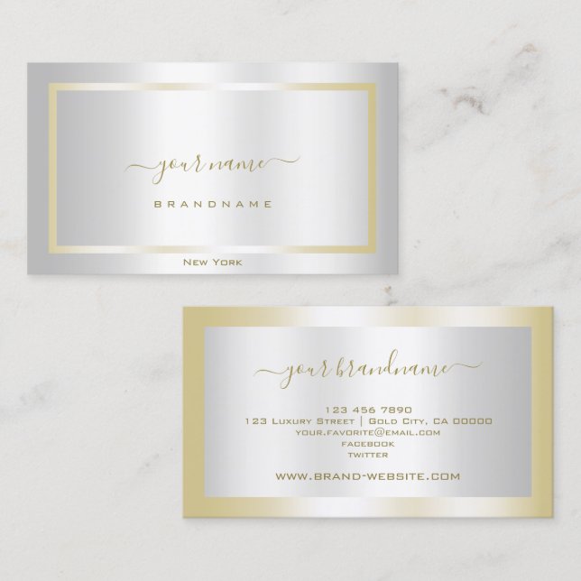 Glamourous Light Silver and Gold Decent Shimmering Business Card (Front/Back)