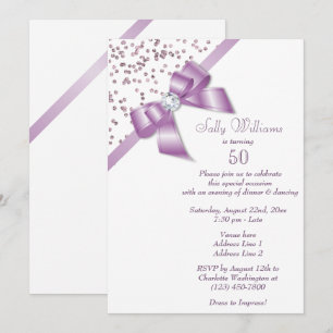 Glamourous Lilac Confetti & Jewel Bow 50 Birthday Invitation