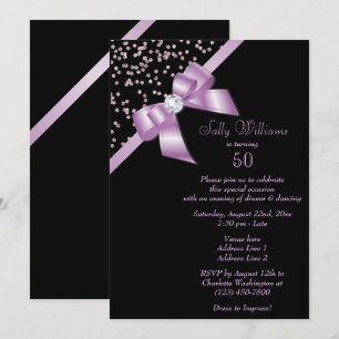 Glamourous Lilac Confetti & Jewel Bow 50th Birthda Invitation