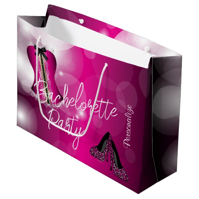 Glamourous Lingerie Bachelorette | Hot Pink Bokeh Large Gift Bag (Front Angled)