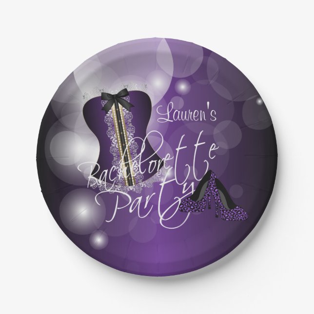 Glamourous Lingerie Bachelorette Party  | Purple Paper Plate (Front)