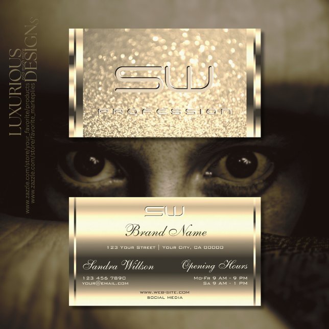 Glamourous Luminous Sparkle Gold Glitter Initials Business Card (Creator Uploaded)