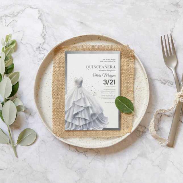 Glamourous Lux Silver Glitter and Foil Formal Dres Thank You Card (Creator Uploaded)