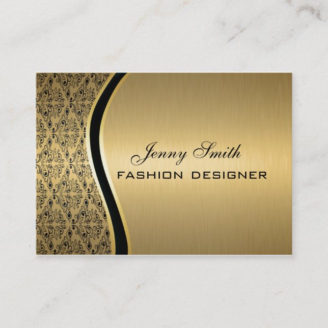 Glamourous luxury golden  damask business card (Front)