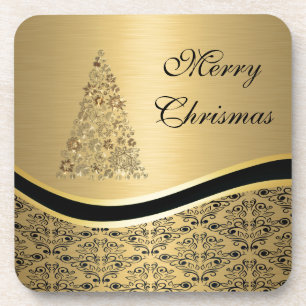 Glamourous luxury golden damask Christmas tree Coaster